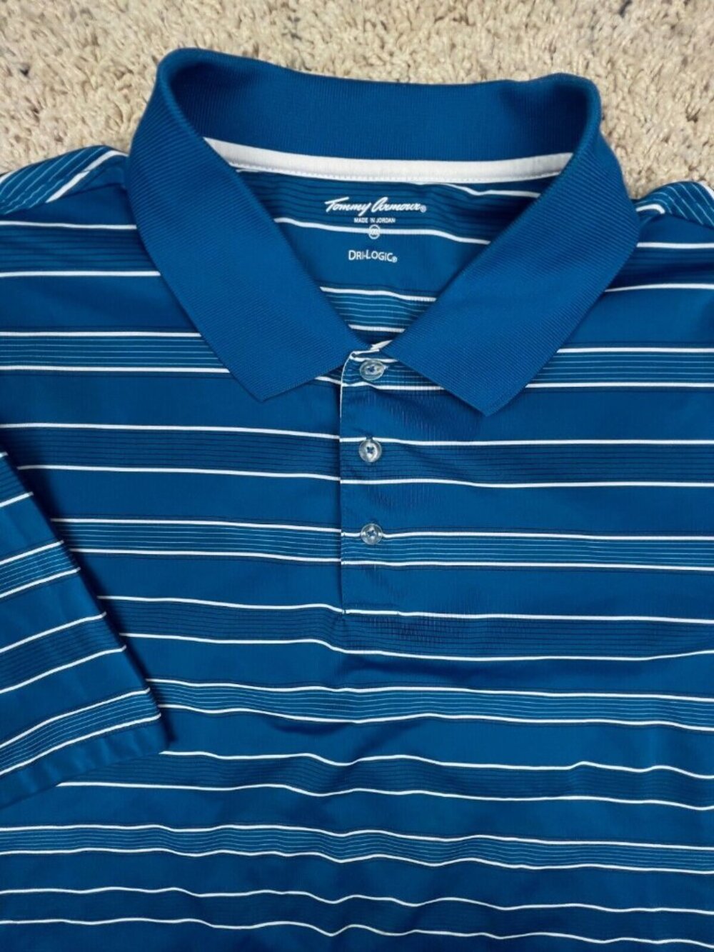 Tommy Armour Dri-Logic Polo Shirt Adult 2XL XXL Golf Short Sleeve Blue Striped